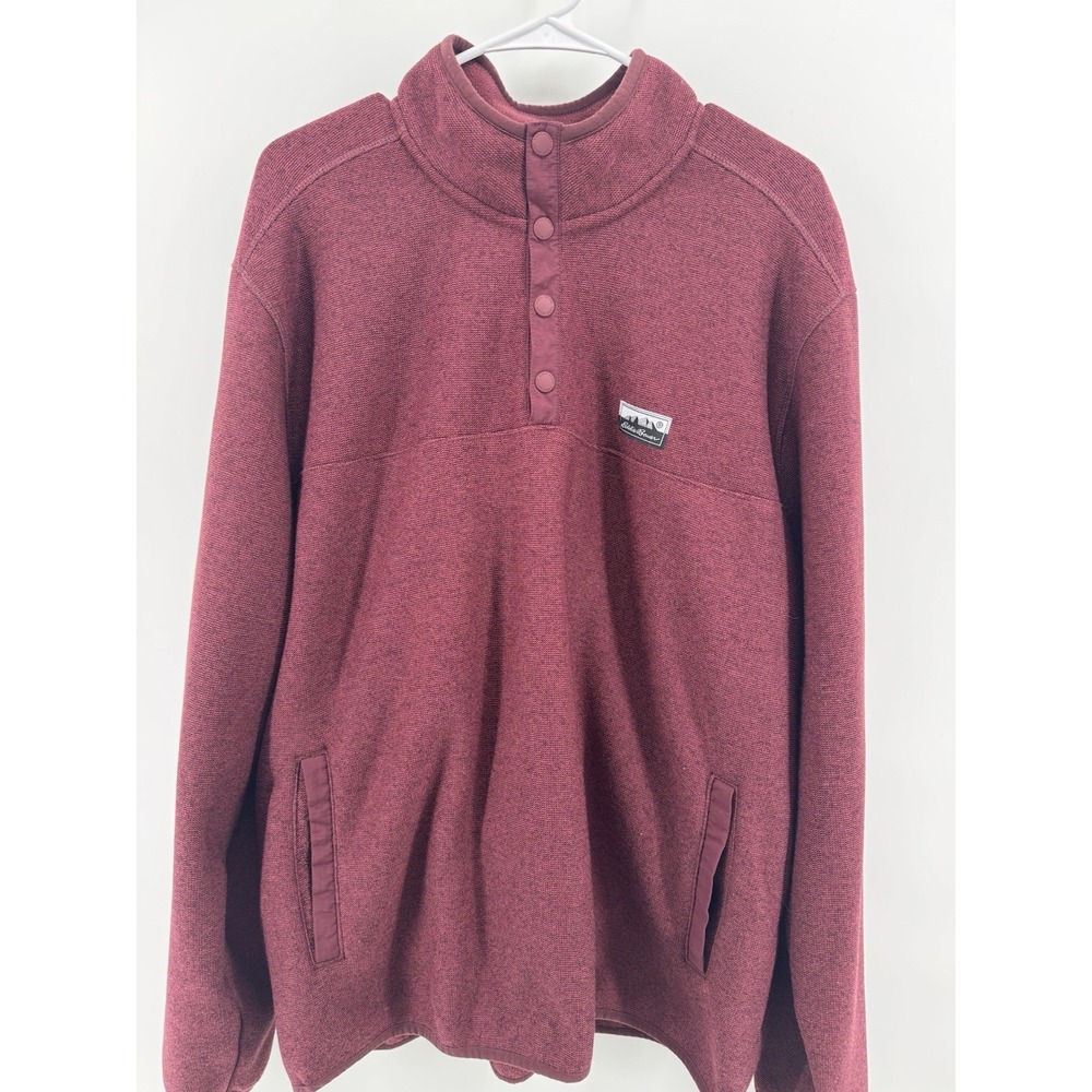 Eddie Bauer Classic Fit Maroon Pullover Warm Fleece Pockets Men's Size‎ XL